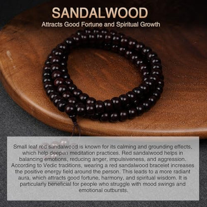108 Mala Bead Bracelets, Buddha Sandalwood Bracelet, Handmade Prayer Meditation Strand Elastic Necklaces, Comfortable for Daily Wear Yoga Gift for Men Women - color: 6x8 mm