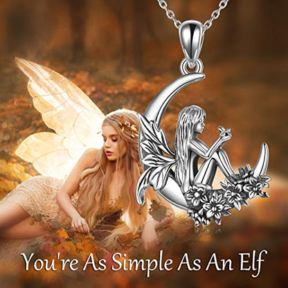 Sterling Silver Cute Animal Pendant Necklace Fox/Snake/Unicorn/Owl on Moon/Rabbit/Horse Necklace Jewelry for Women Mom Sister - style: fairy