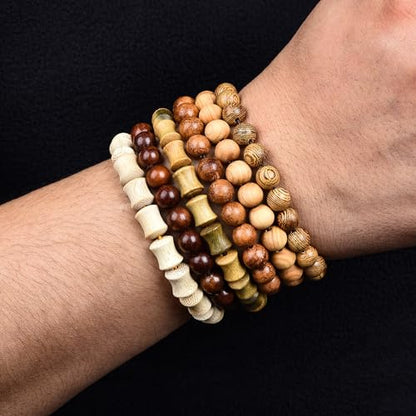 Wooden Beaded Bracelet Multi-Layered Stretch Bracelet for Men and Women Elastic Bracelet 6pcs - color: A-06