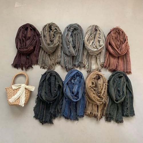 Artistic Retro Cotton And Linen Scarf, Plain Tie Dye Gradient Autumn And Winter New Soft Cotton Shawl - color: Blue