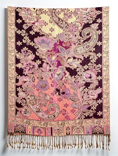 Achillea Elegant Paisley Floral Pashmina Shawl and Wrap – Boho Rave Scarf for Festival, Travel & Everyday Wear - color: Black Rose Pink