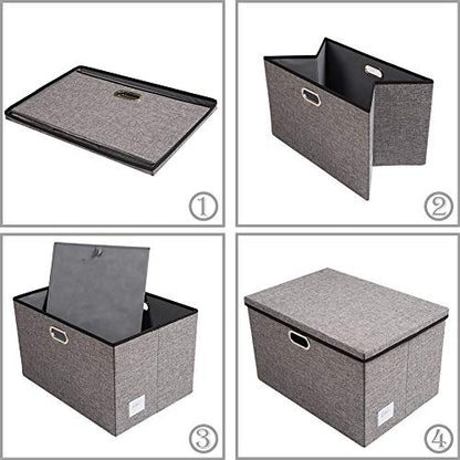 Extra Large Collapsible Storage Bins with Lids [5-Pack] Linen Fabric Foldable Storage Baskets Boxes Organizer Containers Cube with Cover for Bedroom Closet Office Nursery (22.8x15.75x13.8)