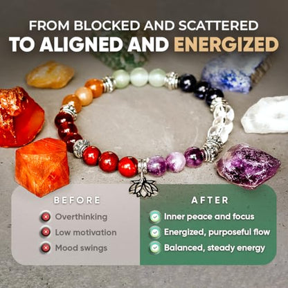 Conscious Items Spiritual Bracelets for Women & Men, Healing Crystal Bracelet with Natural Stones for Meditation, Chakra Alignment & Inner Transformation - style: The 7 Chakra and Stones Set
