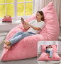 Hobestluk 3 in 1 Bean Bag Chair Giant Bean Bag Chairs for Adults with Chevron Plush Fur Cover Convertible Bean Bag Floor Cushion with Machine Washable Cover for Living Room (Plush Pink) - color: Hot Pink