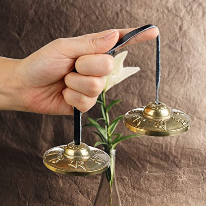 Tibetan Tingsha Cymbals 2pcs, with Storage Box and Fabric Case, Meditation Sanskrit Brass Chime Bells for Spiritual Healing Mindfulness, Yoga Buddhist, Relaxation Musical Instruments