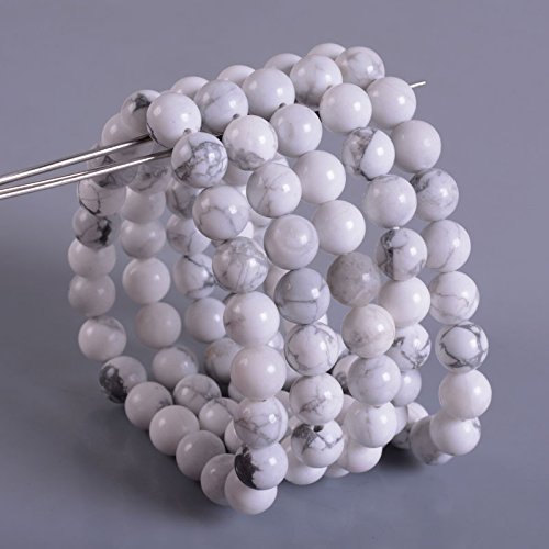 Justinstones Gem Semi Precious Gemstone 8mm Round Beads Stretch Bracelet 7 Inch Unisex - color: White Howlite