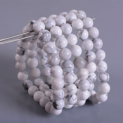 Justinstones Gem Semi Precious Gemstone 8mm Round Beads Stretch Bracelet 7 Inch Unisex - color: White Howlite