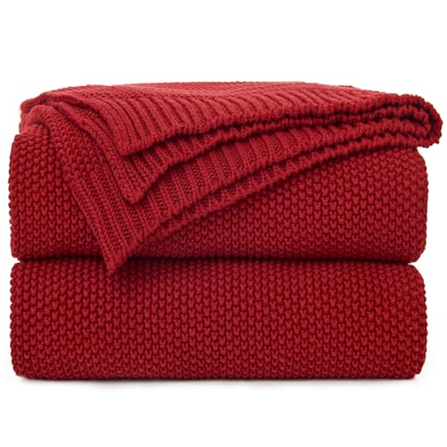 Burgundy Cotton Cable Knit Throw Blanket for Couch Sofa Chair Bed Home Decorative, 2.5 Pounds 50 x 60 Inch Woven Throw Blankets with Bonus Laundering Bag - color: Burgundy, size: 50"x60"