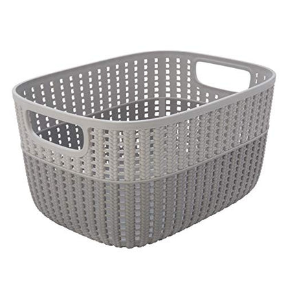Simplify 2 Tone Sailor Knot Plastic Storage Tote | Decorative Basket | Closet Organization | De-clutter | Accessories | Toys | Bathroom Organization | Medium | Grey/Grey