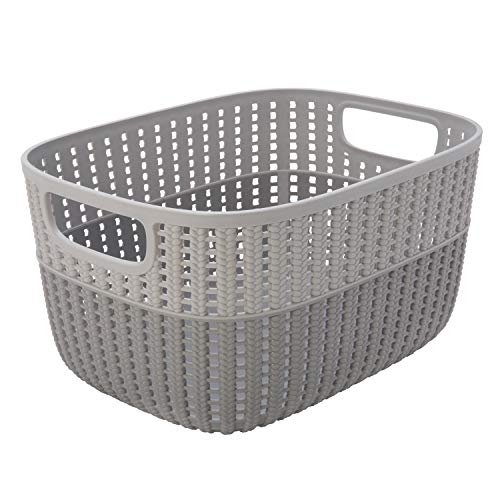 Simplify 2 Tone Sailor Knot Plastic Storage Tote | Decorative Basket | Closet Organization | De-clutter | Accessories | Toys | Bathroom Organization | Medium | Grey/Grey