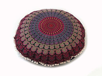 Large Round seat Floor Cushion Chair Ottoman Cover Pouf Pillow Meditation Floor Cushions for Adults Seating pouffe Ottoman Throw Covers Craft Room Furniture for Sitting Cover 22 Inches (Pink)