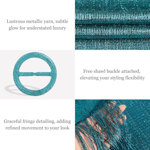 Sumolux Shawls Wraps for Evening Dresses Metallic Glitter Shawls Scarf for Women Sparkling Wedding with Free Buckle - color: Peacock Blue