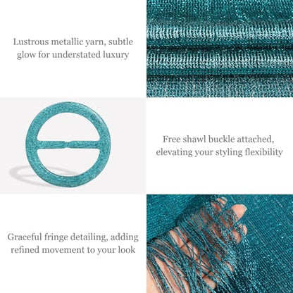 Sumolux Shawls Wraps for Evening Dresses Metallic Glitter Shawls Scarf for Women Sparkling Wedding with Free Buckle - color: Peacock Blue