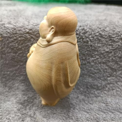 Antique Maitreya Wooden Statue Accents Zen Meditation Wood Sculpture Decor for Living Room Spa Or Yoga Studio Centerpiece Books Living Room Bedroom Ornament