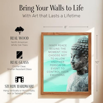 Buddhism Buddha Statue Art Print FRAMED - Inspirational Motivational Zen Quote Wall Decor for Bathroom, Home, Apartment, Spa, Yoga or Meditation Room, Unique Gift for New Age Women - 8x10 Blue Picture - size: 8"L x 10"W, style: Framed