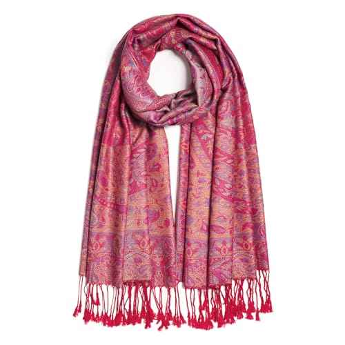 QIUTIMIY Paisley Pashmina Shawls and Wraps for Women Reversible Jacquard Festival Rave Pashmina Scarves with Fringe Vintage - color: Flower10-red