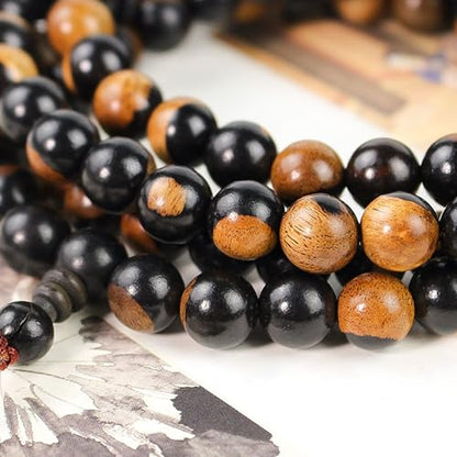 Natural Black Sandalwood 108 Mala Bracelet for Men Buddha Beads Necklace Ebony Prayer Beads Bracelet - style: 10mm Yin and Yang Wood - 41 inches
