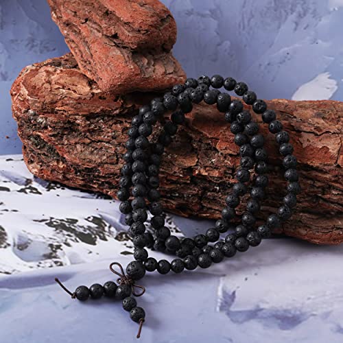 Eigso 6mm 8 mm Natural Mala Beads Wristlets for Women Men 108 Lava Rocks Healing Tibetan Prayer Bracelet Necklace for Man Woman - color: D:8mm Lava Rock