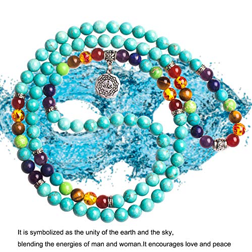 108 Mala Beads Necklace 7 Chakra Tree of Life Pendant Prayer Buddha Bracelets Healing Stone Yoga Men Women Jewelry - color: Turquoise-OM-Buddha-8MM