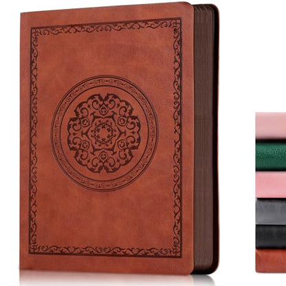 Fetinar 300 Pages Leather Blank Journal Notebook,Softcover Leather Blank Journal Notebook for Women Men,300 Pages Notebook for Work,Office,School Note Taking,5.7'' X 8.3'',Brown - color: Brown, style: Plain-A5