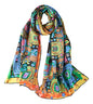 JWSilk Long Charmeuse Silk Scarf Classic Art Print - color: Turquoise