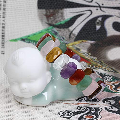 Keleny Semi Precious Stones 14mm Faceted Oval Beads Crystal Rock Elastic Bangle 7.5 Inch - color: Assorted Stones