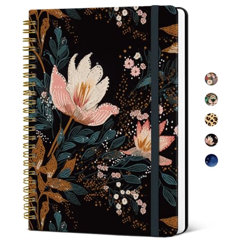 Taja Spiral Journal Notebook for Women, Pretty Hardcover Lined Notebook for Work & Note Taking, Aesthetic Cute Journal for Writing, 140 Pages, 5.8"x8.3", Vintage Petals - color: C-Vintage Petals