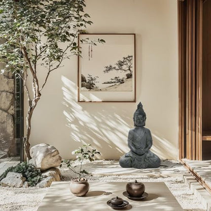 LuxenHome Large Buddha Statue Outdoor and Indoor, 22" Fiber Stone Meditating Buddhas Garden Statues Outdoor, Zen Buddha Garden Sculptures & Statues, Outdoor Statues for Patio, Backyard Deck