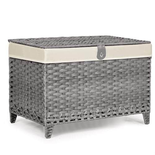 Honjourai Wicker Storage Basket with Lid,Rattan Shelf Basket with Removable Liner Bag,160L Storage Bin,Storage Trunk with Heightened Feet,Storage Container for Wardrobe,Home Organizer - color: Grey, size: 160L