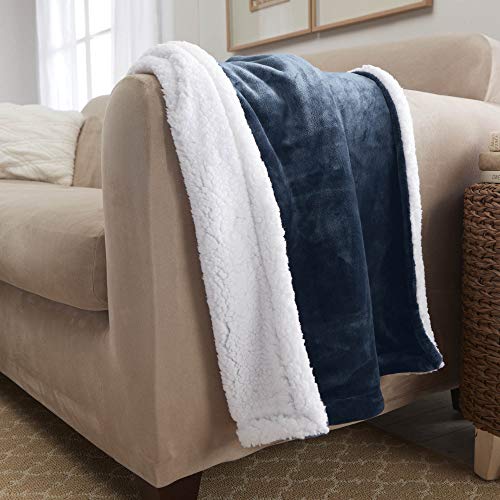 Sherpa Throw Blanket Super Soft Reversible Ultra Luxurious Plush Blanket, 50 x 60 inches, Navy/White - color: Navy / White, size: Throw (50" x 60")