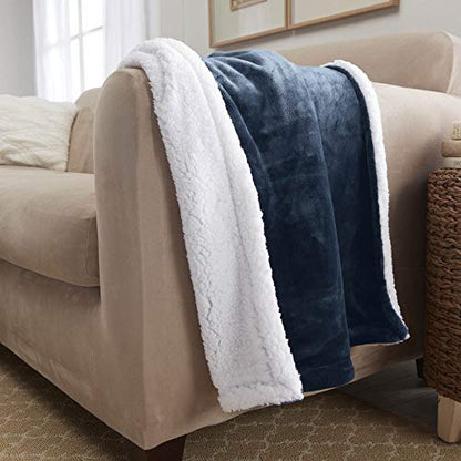 Sherpa Throw Blanket Super Soft Reversible Ultra Luxurious Plush Blanket, 50 x 60 inches, Navy/White - color: Navy / White, size: Throw (50" x 60")