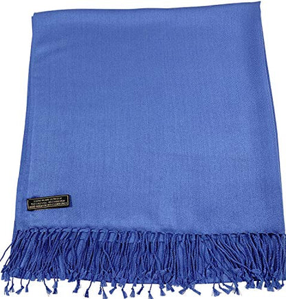 CJ Apparel Solid Color Tassels Design Nepalese Shawl Scarf Wrap Stole Throw Head Wrap Pashmina Gift Hand Made in Nepal New - color: Blue