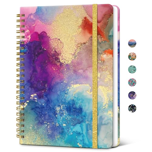 Spiral Lined Journal for Women, Notebook for Work with Pretty Cover, 140 College Ruled Pages, Hardcover Notebook for Journaling, Note Taking, Bible Study, Color Splash