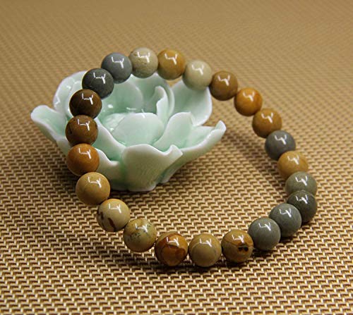 Angelstones Handmade Natural Healing Gemstone 8mm Round Beads Stretch Crystal Bracelet 7 Inch Unisex - color: Owyhee Picture Jasper