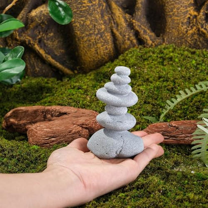 Mini Stacking Rock Stone Decor Stacked Stone Sculptures Zen Cairn Statue Realistic Ornament for Garden, Fish Tank Home Office(Small+Large)