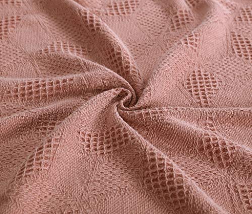 Woven Throw Blanket Textured Super Soft Lightweight Cotton Knitted Blanket, Salmon, 50" x 70" - color: Salmon