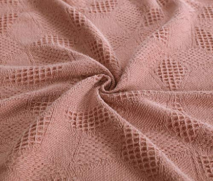 Woven Throw Blanket Textured Super Soft Lightweight Cotton Knitted Blanket, Salmon, 50" x 70" - color: Salmon