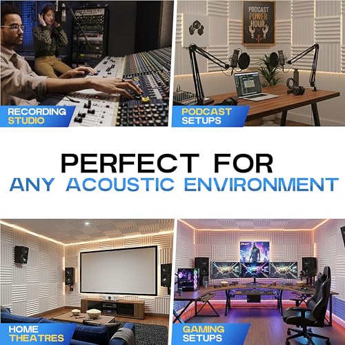 24 Acoustic Panels Wedge Sound Absorbing Acoustic Treatment Tiles 10x10x1inches Studio Noise Cancellation 26kg/m3 High Density Acoustical Walls Dampening Foam Fire Retardant AZ1134 White - color: Pearl White, size: 24 Pieces - 10x10x2 in