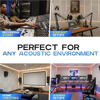 24 Acoustic Panels Wedge Sound Absorbing Acoustic Treatment Tiles 10x10x1inches Studio Noise Cancellation 26kg/m3 High Density Acoustical Walls Dampening Foam Fire Retardant AZ1134 White - color: Pearl White, size: 24 Pieces - 10x10x2 in