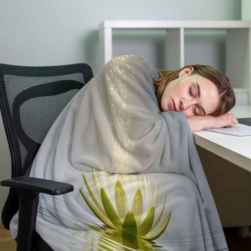 Zen Meditation Lotus Floral Blanket Soft Cozy Warm Throw Blanket for Couch, Plush Fuzzy Flannel Fleece Blankets for Sofa, Green Floral Modern Art Bed Blankets Lightweight Gifts for Women, 32"x48" - size: 32x48 Inch