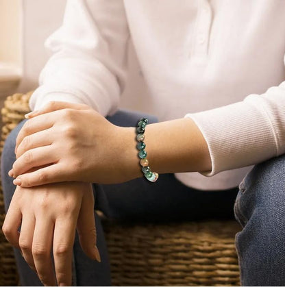 MASSIVE BEADS Handmade Yoga Natural Stone Crystal Healing Power Energy Gifts for Unisex Adult Bracelet Macrame Adjustable - color: Indian Agate(Peaceful), size: 4mm