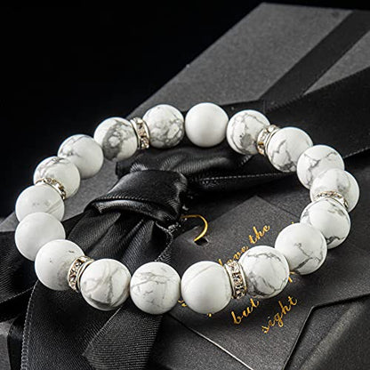 Healing Bracelet For Women Anxiety Crystal Bracelet Chakra Beaded Bracelets Rose Quartz Crystals And Healing Stones Yoga Bead Bracelet Calming Stretch Bracelet Stress Relief Gifts For Women - color: White-Turquoise