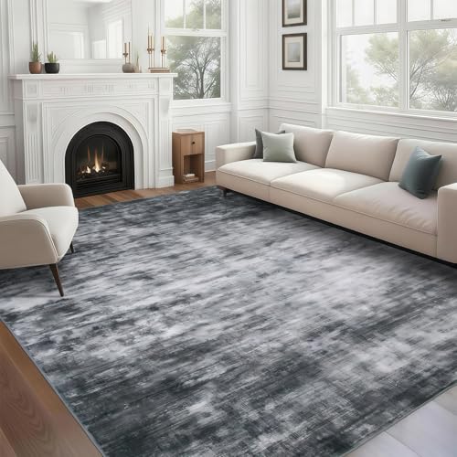 WILLSUN Washable Area Rugs, 8x10 Non-Slip Boho Large Area Rugs for Living Room, Bedroom, Machine Washable Vintage Rug, Indoor Floral Print Carpet for Home Decor, Kid & Pet Friendly Mat - color: Light Black, size: 8' x 10' (Rectangular)