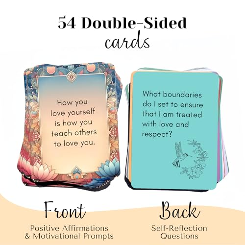 Mindful Moments Daily Affirmation Cards for Women, 106 Positive Inspirational Messages & Self Reflection Journal Prompts, Meditation Cards with Display Stand