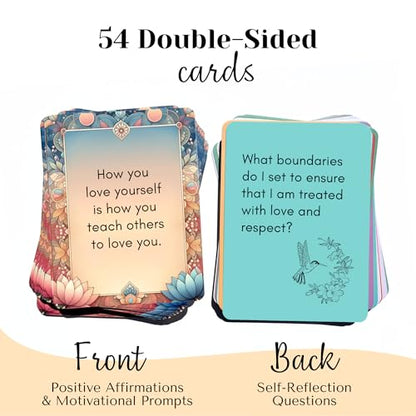 Mindful Moments Daily Affirmation Cards for Women, 106 Positive Inspirational Messages & Self Reflection Journal Prompts, Meditation Cards with Display Stand