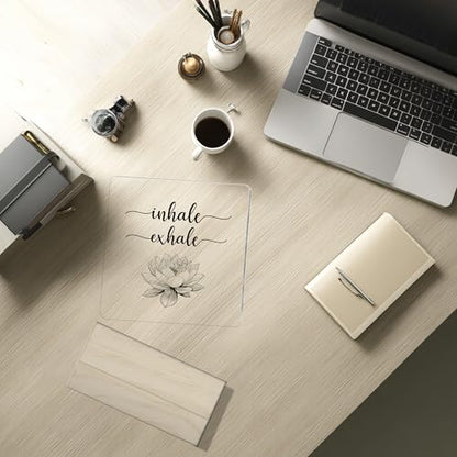 Inspirational Gifts for Women Friend Coworker Yoga Lover,Inhale Exhale Lotus Flower Acrylic Desk Plaque, Meditation Gifts for Home Office Bedroom Yoga Spa Room
