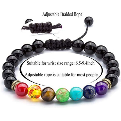 GelConnie Lava Rock Chakra Bracelet 7 Chakra 8mm Natural Stone Healing Bracelet Stress Relief Yoga Beads Anxiety Bracelet Aromatherapy Essential Oil Diffuser Bracelet Bangle - color: Black Agate