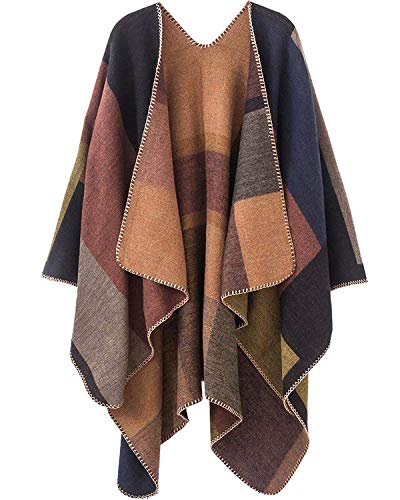 Women's Shawls and Wraps Open Front Poncho Cape Winter Sweater - color: A2-khaki
