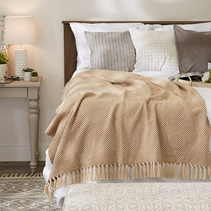 DII Rustic Farmhouse Cotton Chevron Blanket Throw with Fringe for Chair, Couch, Picnic, Camping, Beach, & Everyday Use, 50 x 60 - Urban Chevron Stone - color: Stone, size: 50x60"