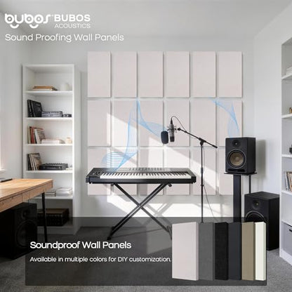 BUBOS 4 PCS Fabric Acoustic Panels, 23.6''x11.8''x1'' Self-Adhesive Soundproofing Panels for Home Studio, Office & Living Room, Sleek Design to Eliminate Echo,Fabric-Clad Linen - color: Linen, size: 23.6''x11.8''